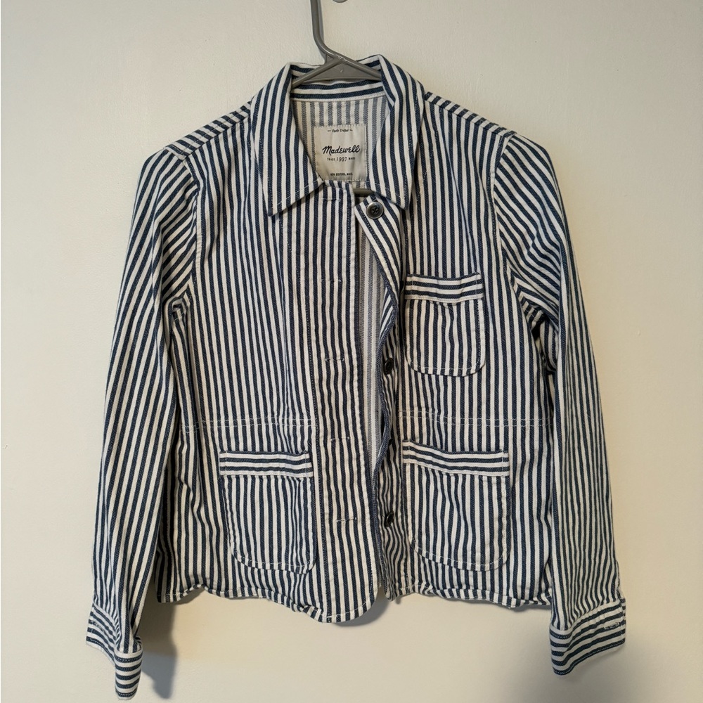 Madewell - denim and white striped canvas jacket